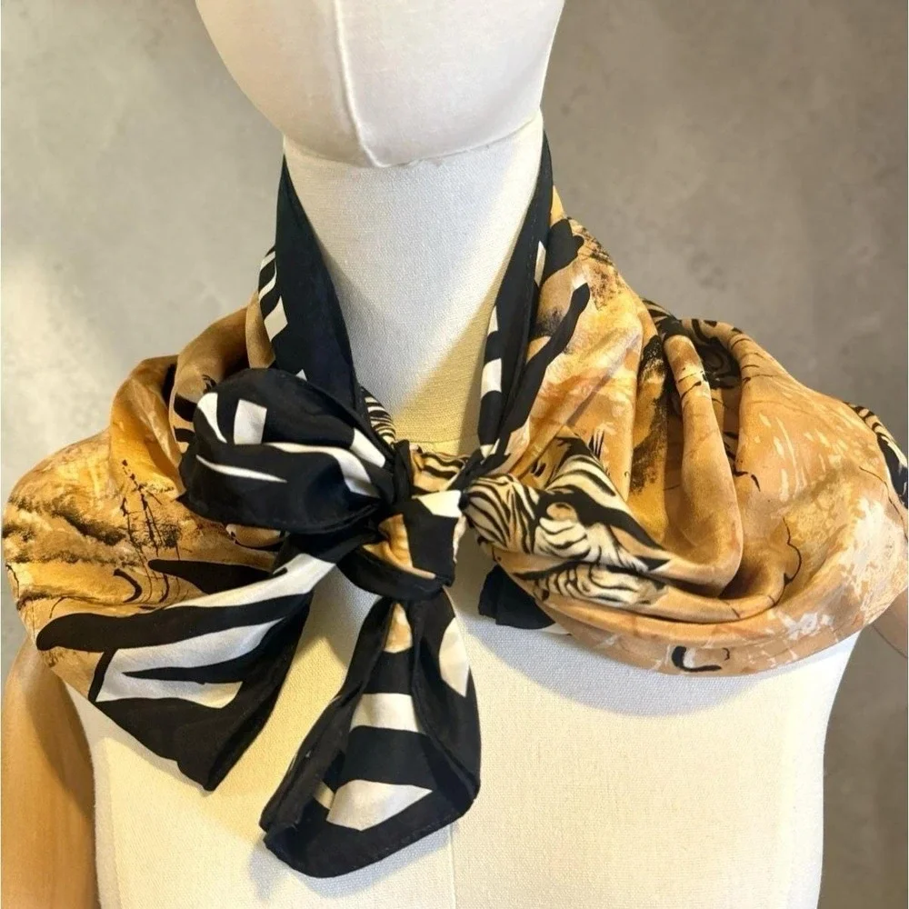 Vintage Silk Feel Zebra Animal Print Scarf Large 34